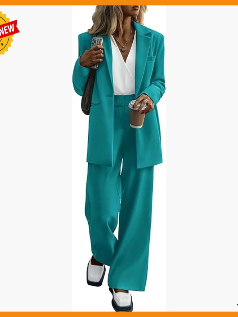 Women's Blazer And Wide Leg Pants Set, Business Casual Office Suit